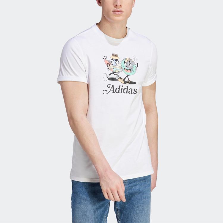 Adidas Originals Trefoil Enjoy Graphic Tee With Cartoon Letter Logo Print Men Tops White IT8185