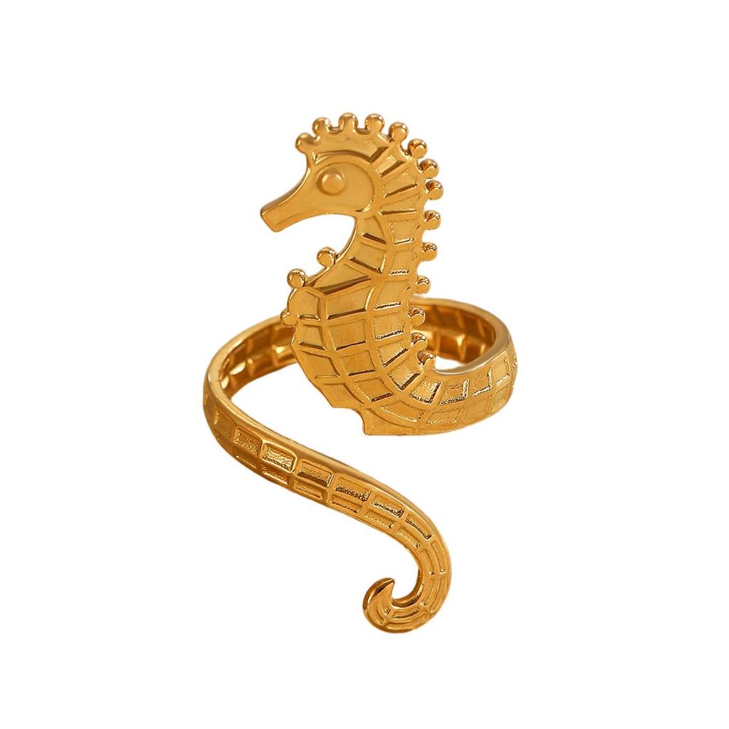 Stainless Steel Starfish & Seashell Open Ring - Ocean Holiday Style Jewelry for Women