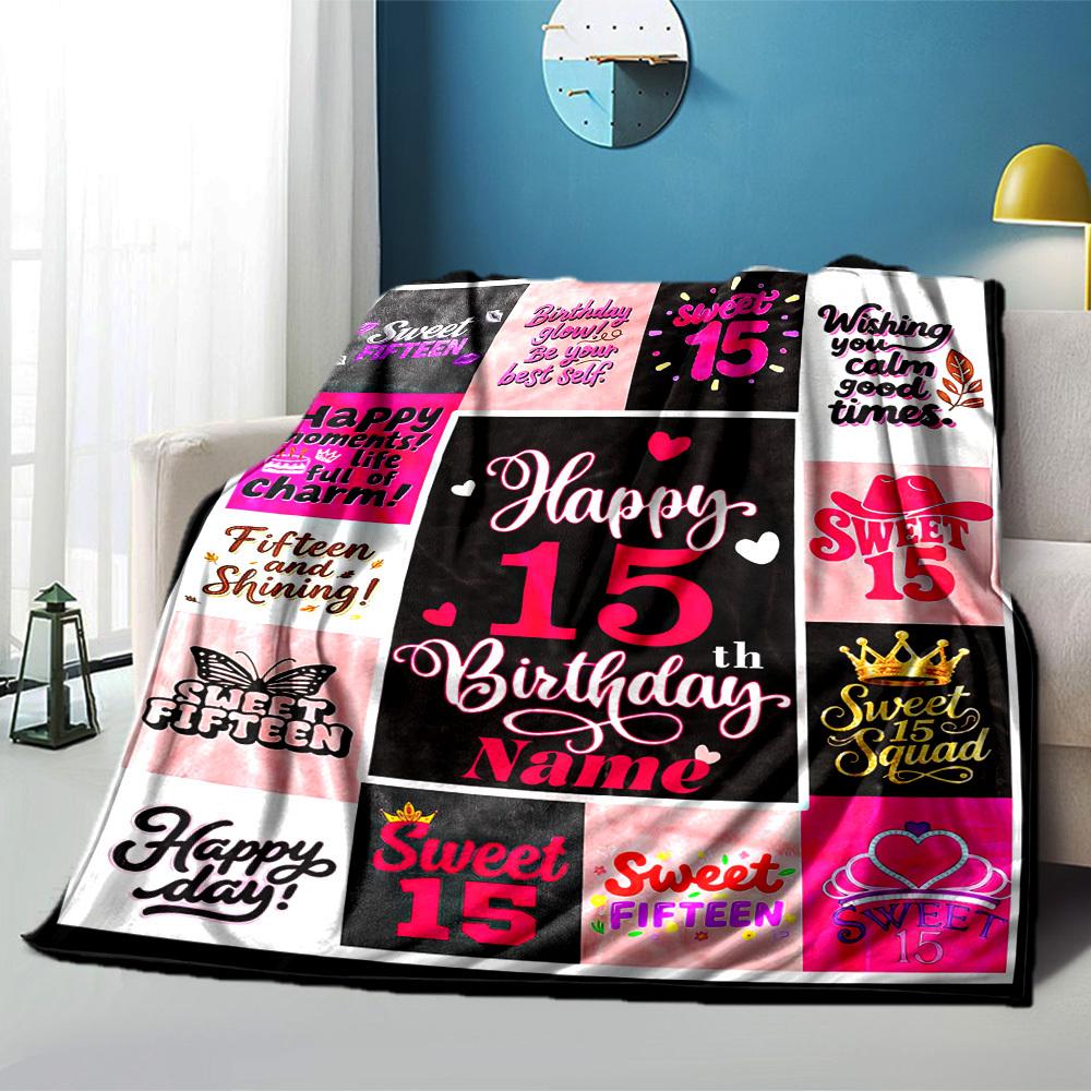Sweet 15Th Birthday Home Customize Your Name Blankets Comfortable Soft Lightweight Allseason Multipurpose Blanket For Picnics Sofas Offices Beds