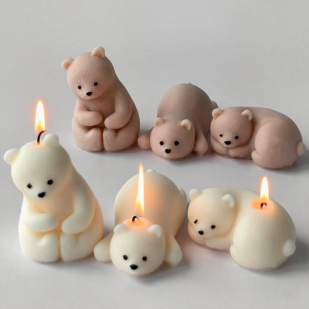 3D Polar Bear Aroma Candle Mold Handmade Plaster Epoxy Resin Ornament Silicone Mold Soy Wax Candle Making Supplies