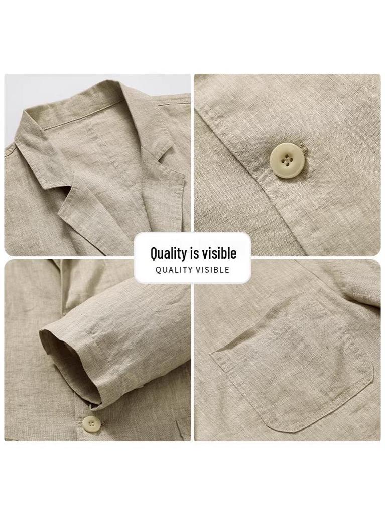 Men's Lightweight Linen Blazer - Light Blue, Breathable, Spring/Summer Casual Suit Jacket
