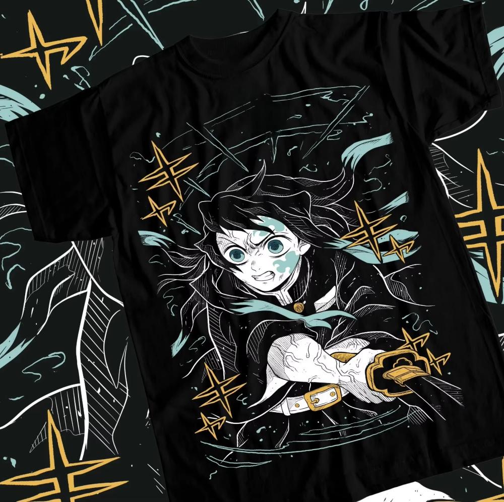 2026 Summer Demon Slayer Mitsuri Kanroji Swimsuit Print T Shirt Men Black Oversized Tee Anime Streetwear Harajuku Loose Cotton