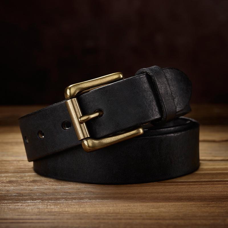 Retro Real Cowhide Belt Copper Buckle Men's Handmade First Layer Cowhide Belt Casual Jeans Belt