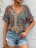 2026 European Women's Boho Paisley Print V-Neck Short Sleeve Shirt