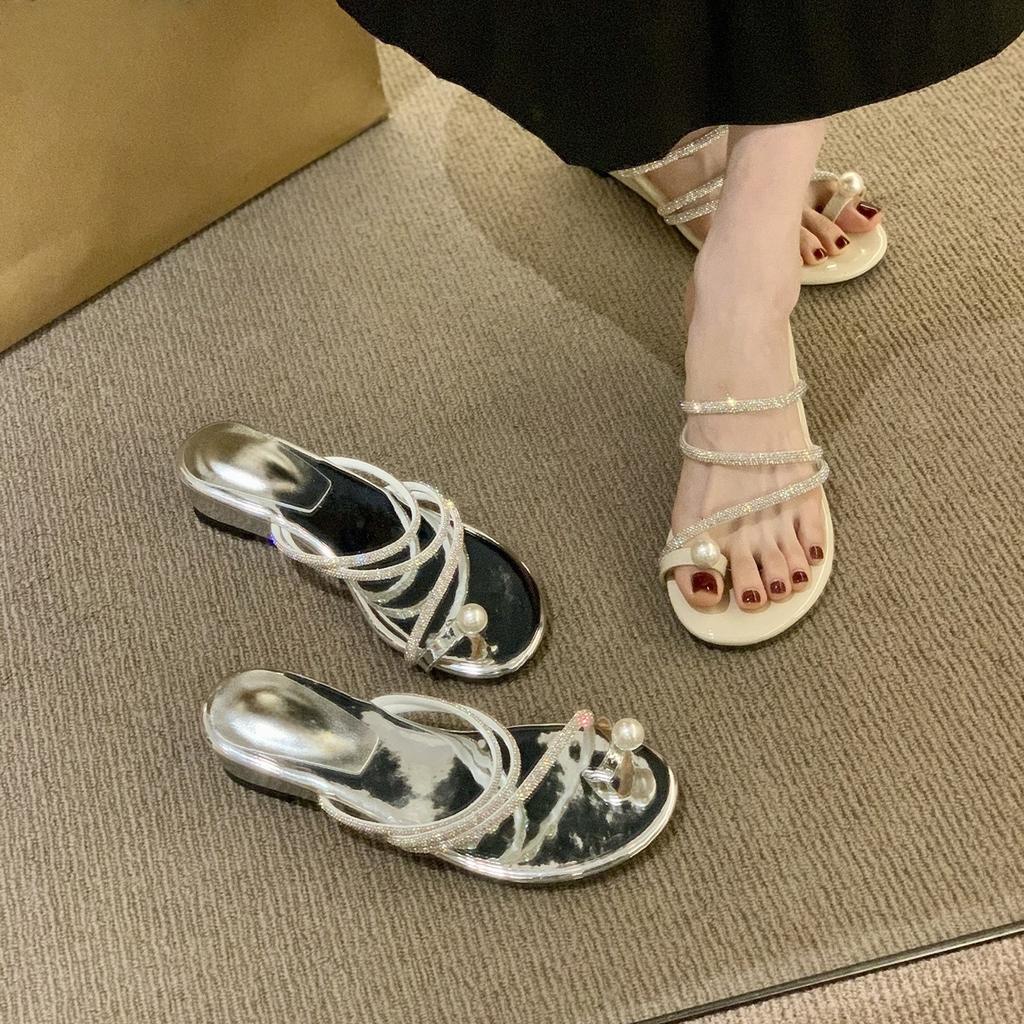 Sandales à bout ouvert à perles de vent féerique 2025 nouvelles sandales de vacances à talons compensés à strass pour jupe