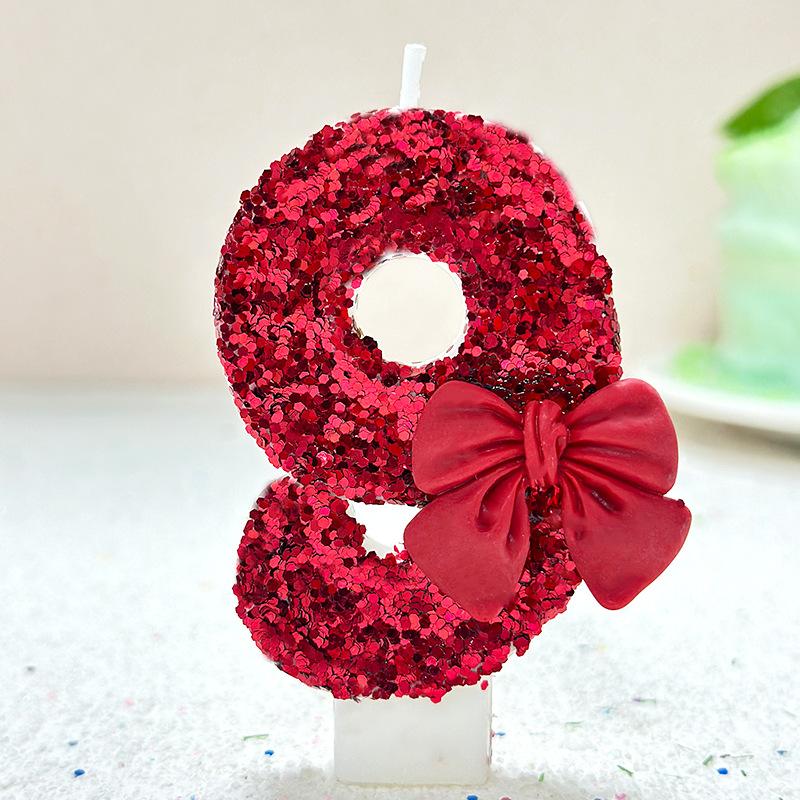 1pcs Number 0-9 Girl's Heart, Red Bow Candles, Birthday, Year One, Children's Coming of Age, Proposal, Anniversary Party Candles