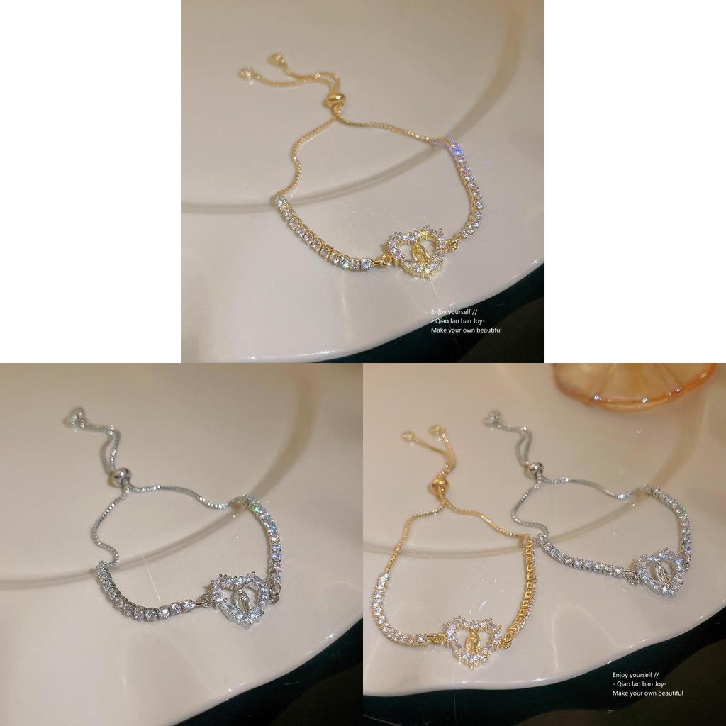 Geometric Elliptical Zircon Bracelet For Women With Adjustable Copper Design Fashion Jewelry