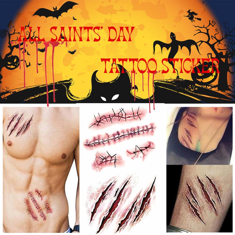 Halloween Zombie Scars Tattoos Waterproof 3D Bite Mark Tattoo Sticker With Fake Scab Scary Bloody Makeup Costume Fake Tattoo