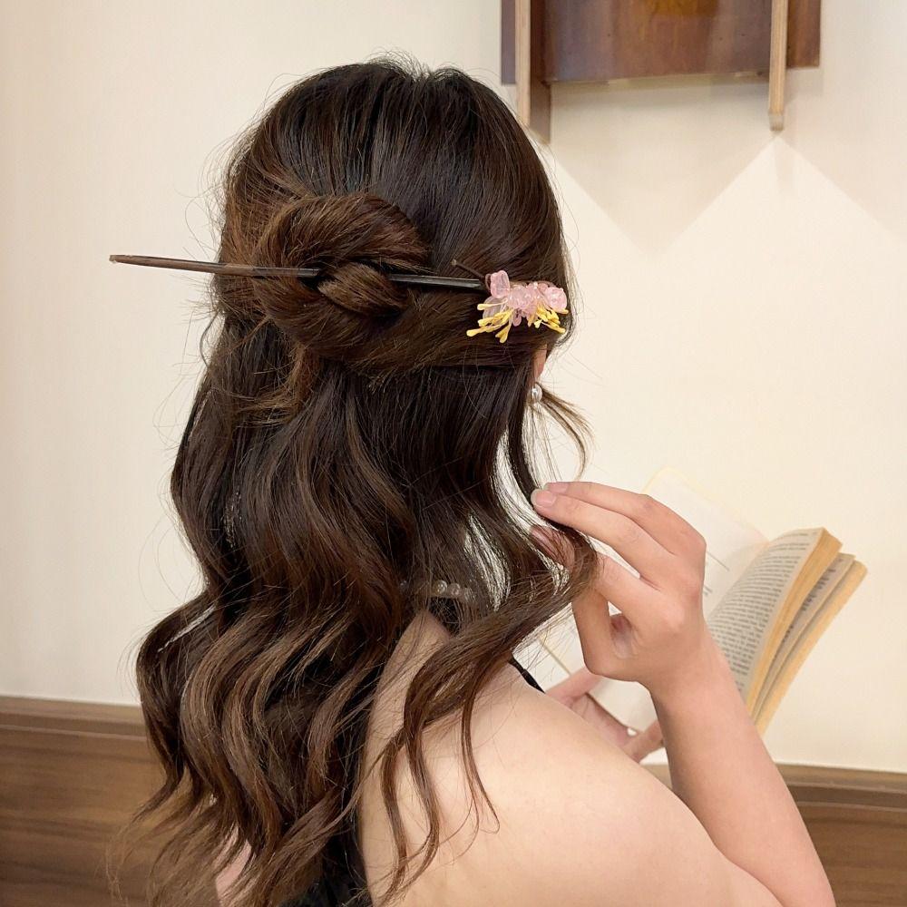 Ancient Style Hanfu Hair Chopsticks Wooden Flower Hair Fork Chinese Style Hair Stick  Ladies