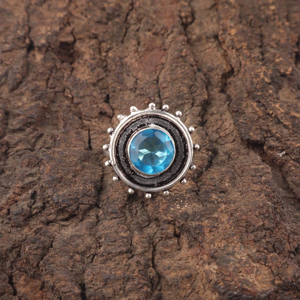 Natural Swiss Blue Topaz 925 Silver Wedding Stackable Anniversary Gift Boho Ring RR-49-8