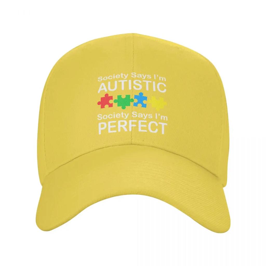 Custom Cool Society Says Im Autistic God Says Im Perfect Baseball Cap Unisex Women Adjustable Unisex Dad Hat Spring Sun Hat