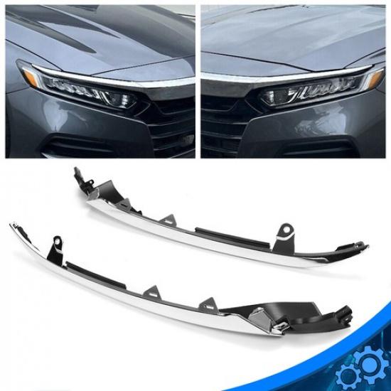 2pc For Honda Accord 2018- Front Bumper Grille Chrome Molding Headlight Trim