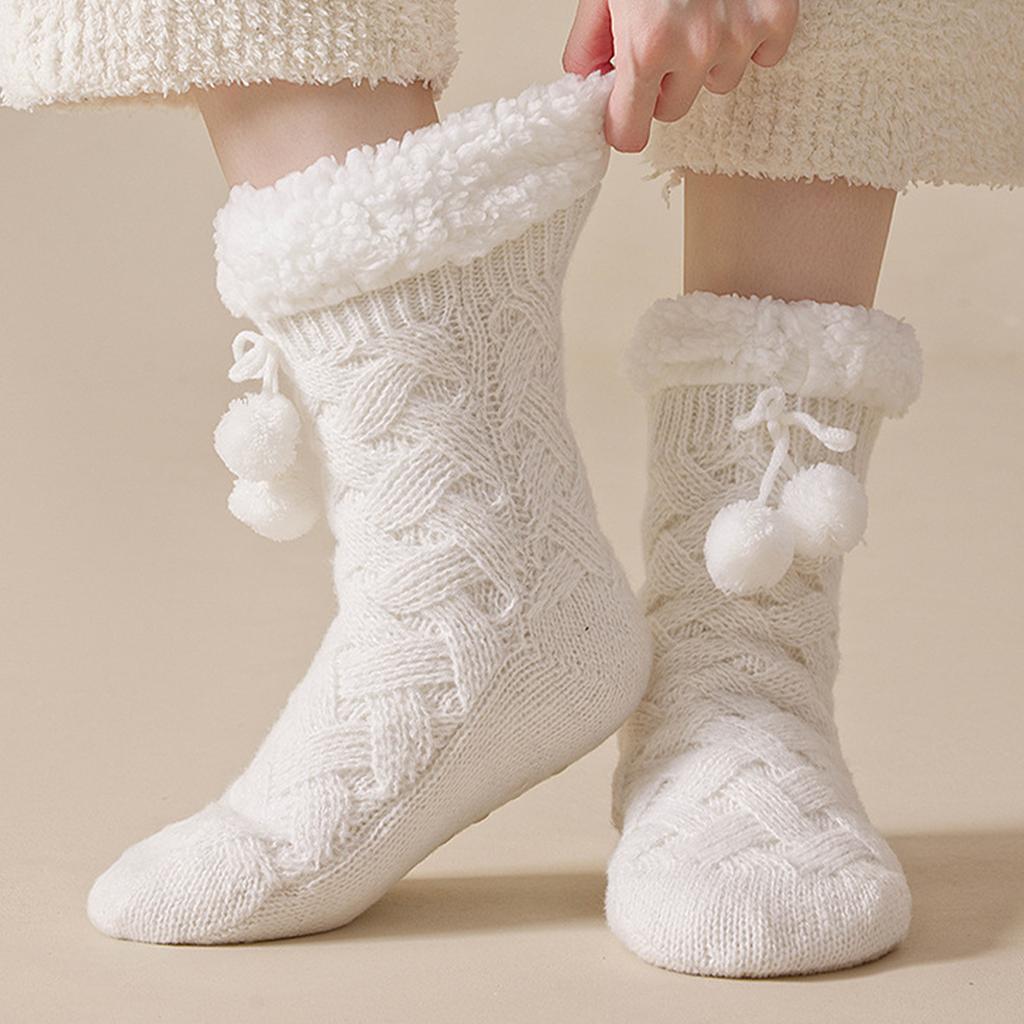 Women's -Lined Thick Mid-Calf Floor Socks with Silicone - for Warm Indoor Wear