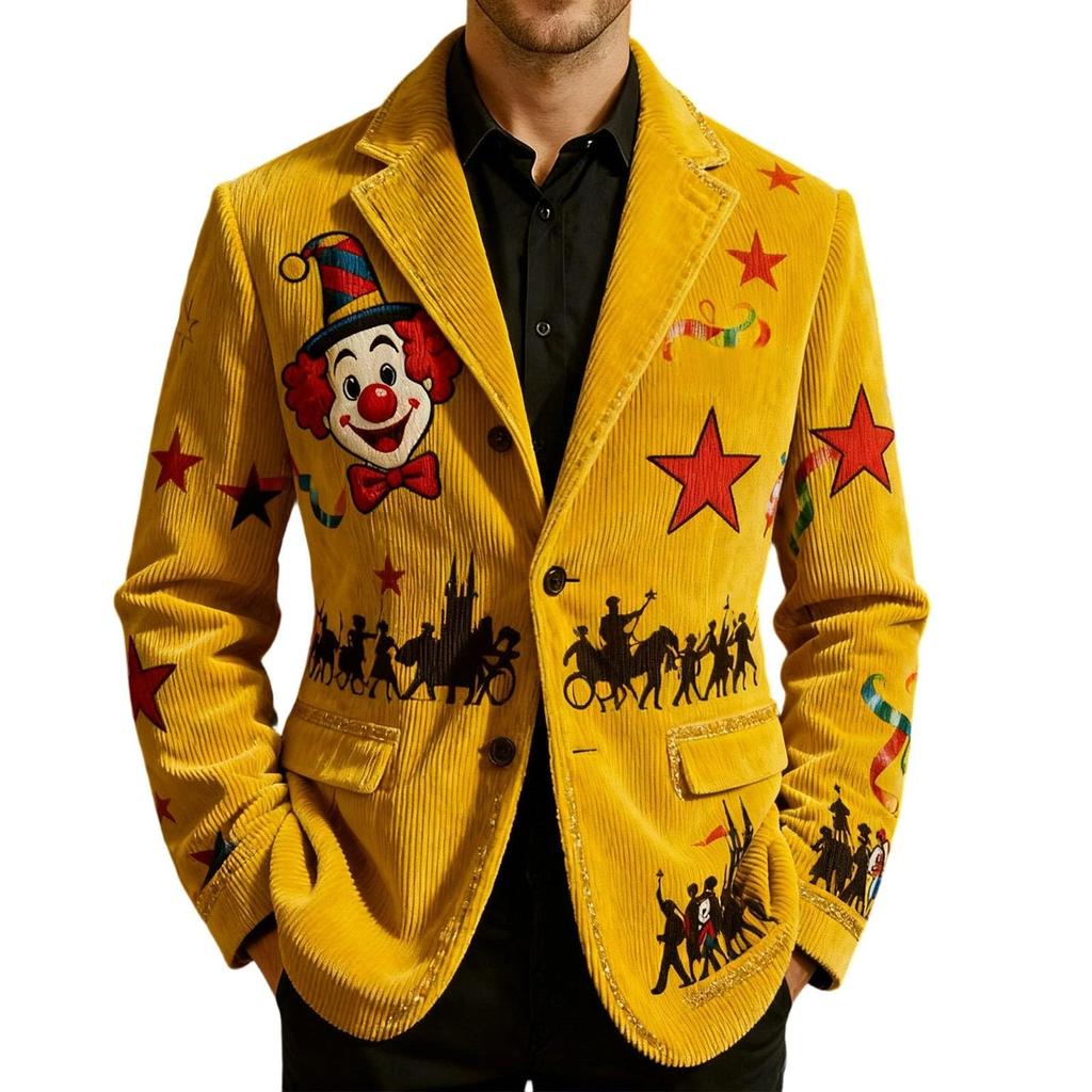 Men's Casual Trend Digital Print Corduroy Cardigan Suit Jacket