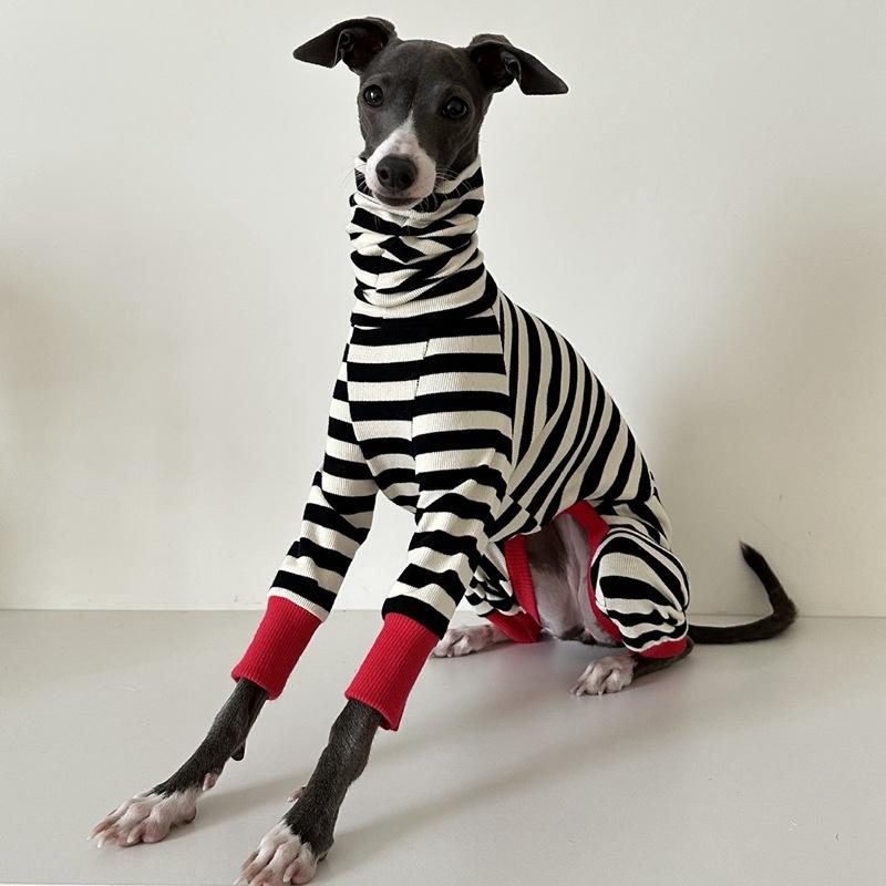 

Dog Jumpsuit 4-legged Cotton Coat for Dog Greyhounds Loungewear Spring Autumn Dog Striped Sweatshirt Bellington High-Neck Shirt Size 1