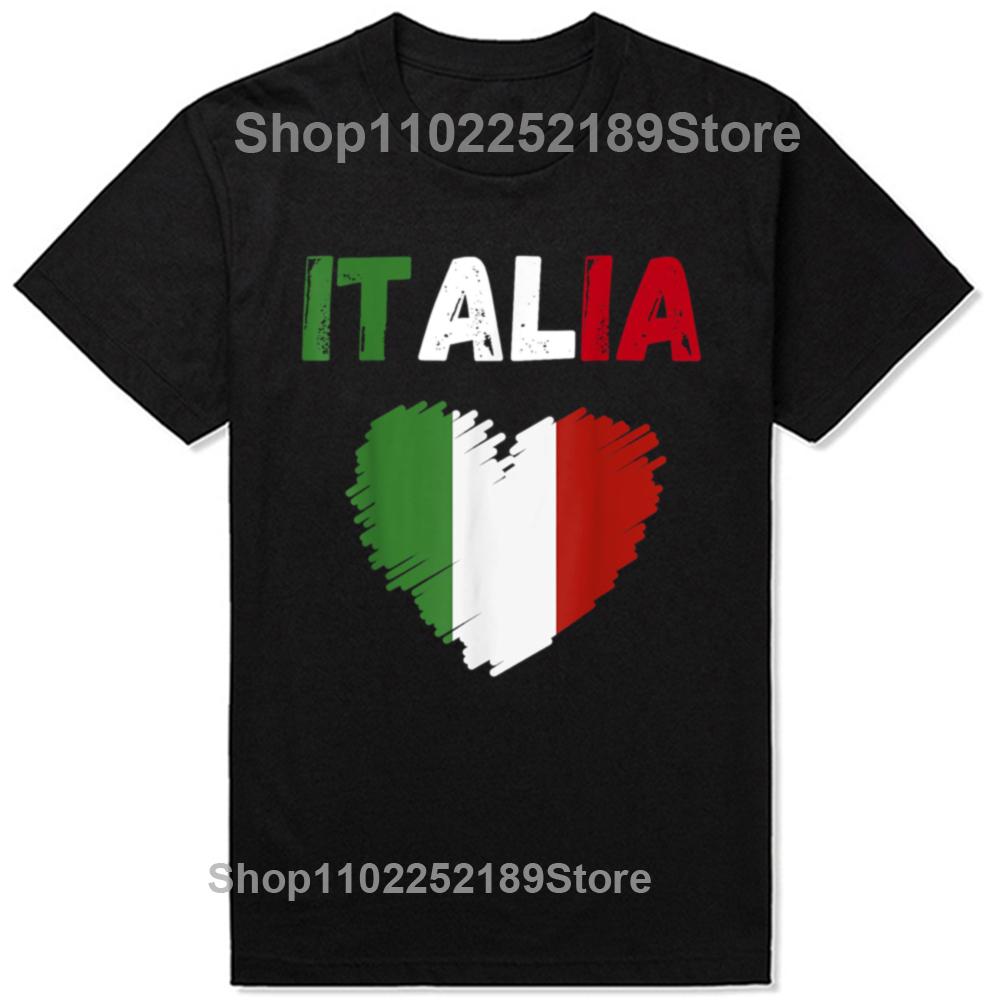 Funny Italy Flag T Shirts Summer Graphic Cotton Streetwear Short Sleeve Heart Italian Flag Birthday Gifts T-shirt Mens Clothes