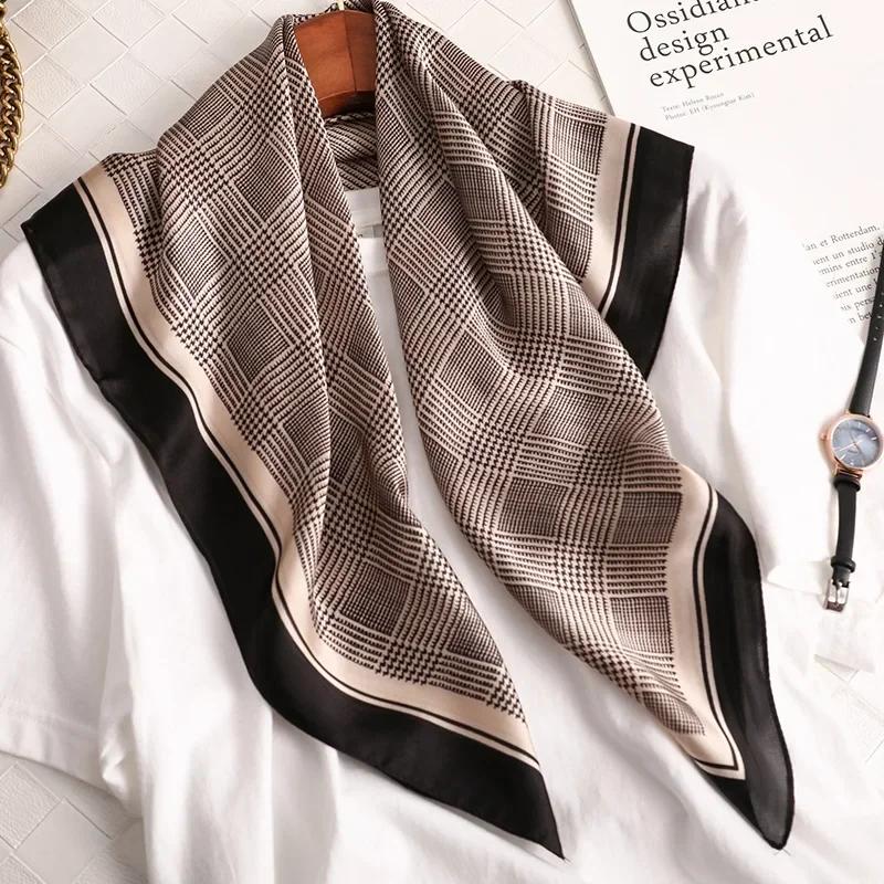 New 70*70cm Silk Satin Hair Scarf Women Handkerchief Printed Female Square Head Bandana Small Neck Muffler Hijab Lady Girl