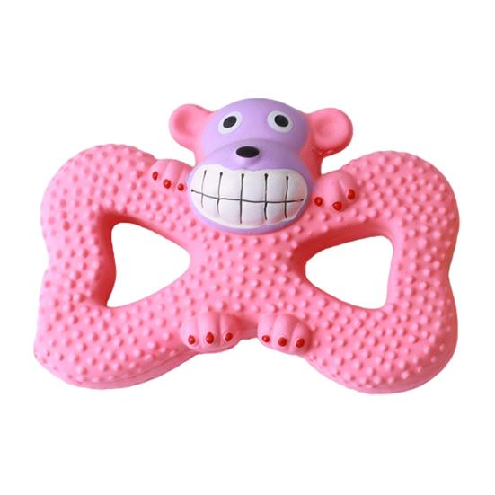 Squeaky Monkey Dog Toy Latex Monkey Shape Puppy Chew Toy Interactive Dog Teething Toy for Aggressive Chewers Teeth Cleaning Tug-of-War розовый