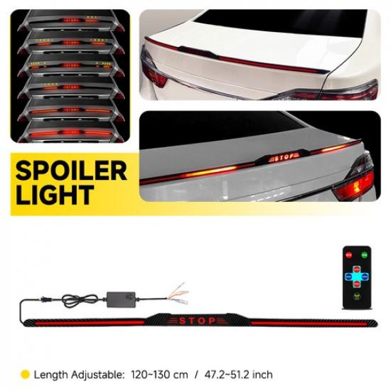 Universal Fiber Red Carbon Tail LED Brake Light Rear Bar Wing Lip Spoiler Decor