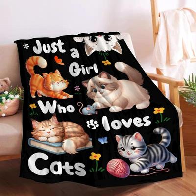Cartoon Cats and Dogs Digital-printed Polyester Bedroom Velvet Flannel Soft Sofa Cover Blanket Fleece Soft Sofa Cover Blankets