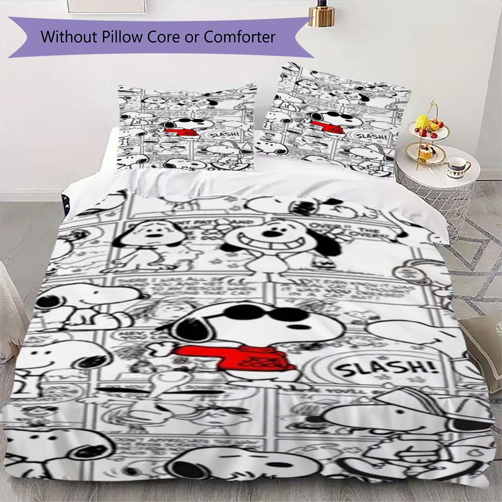 3-piece Snoopy print soft bedding set (1 duvet cover + 2 pillowcases, duvet insert not included), skin-friendly and comfortable. 135x200cm