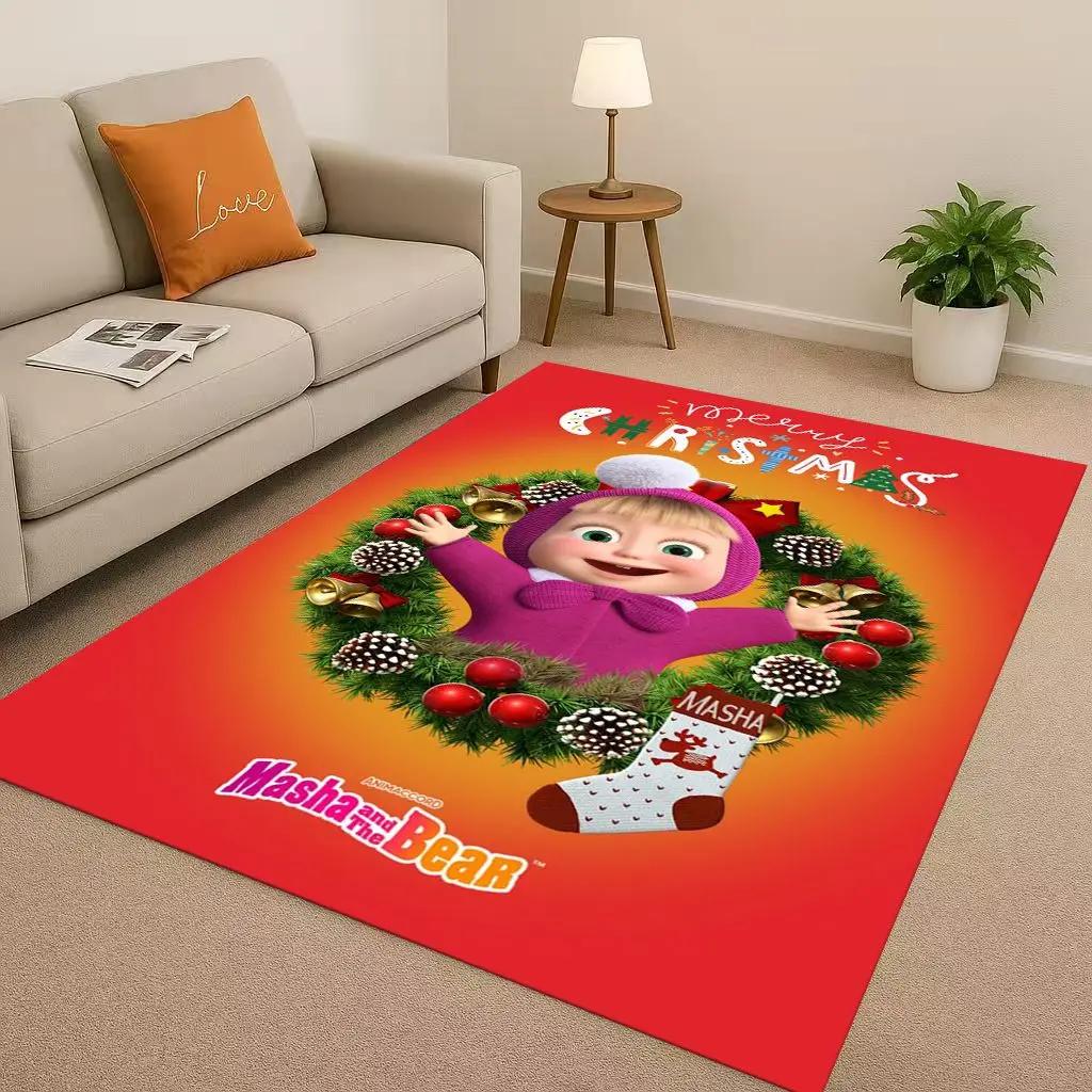 New Cartoon M-Masha And B-Bear Christmas Gift Living Room Non-Slip Area Rug Carpet For Bedroom Playroom Sofa,Home Decor Doormat