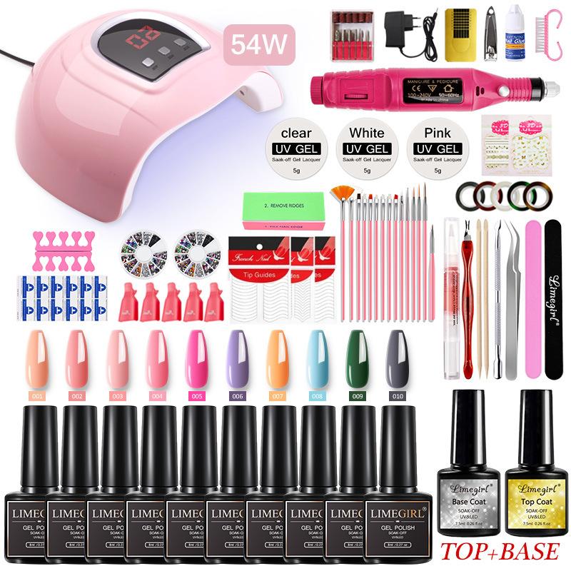 54W Nail Lamp with Drill, Gel Polish Kit, Quick Dry Nail Tools for Salon & Home Use