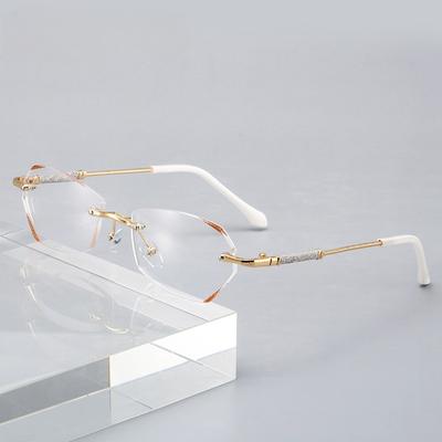 Myopia Glasses Luxury Women Rimless Diamond Cutting Frame Anti Blue Light Eyeglasses Prescription Eyewear Diopter