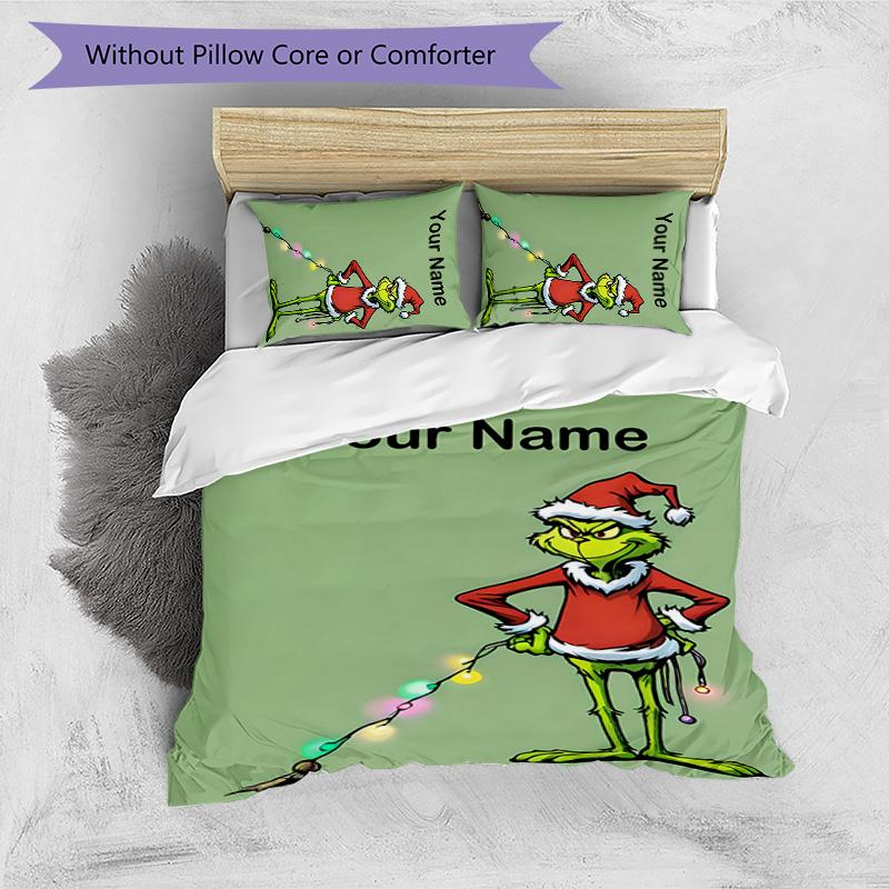 3pcs Crunch Christmas2 Cover Set - Personalized Name, HD Printed Bedding with 1 Cover and 2 Pillowcases - Perfect for Home Decor, Easy Care