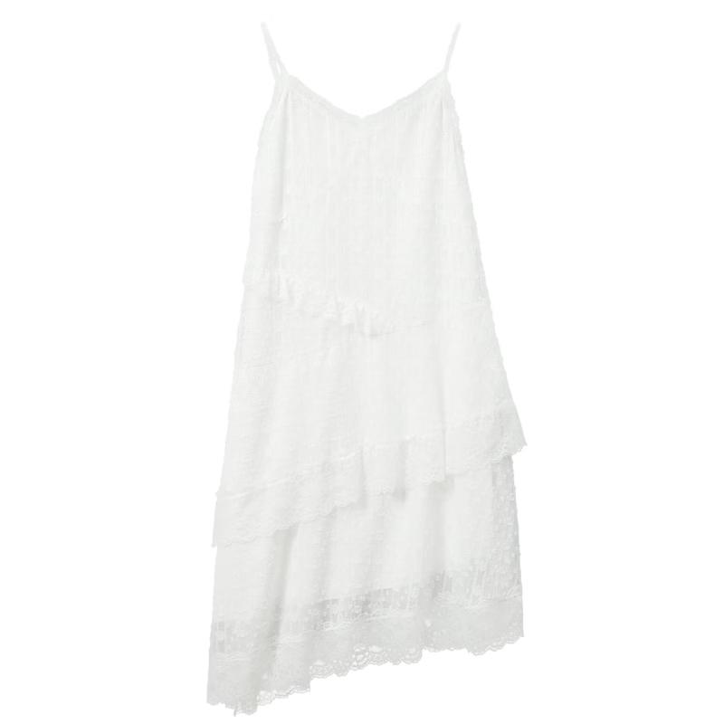 Women s Lace Spliced V-Neck A-Line Midi Dress L