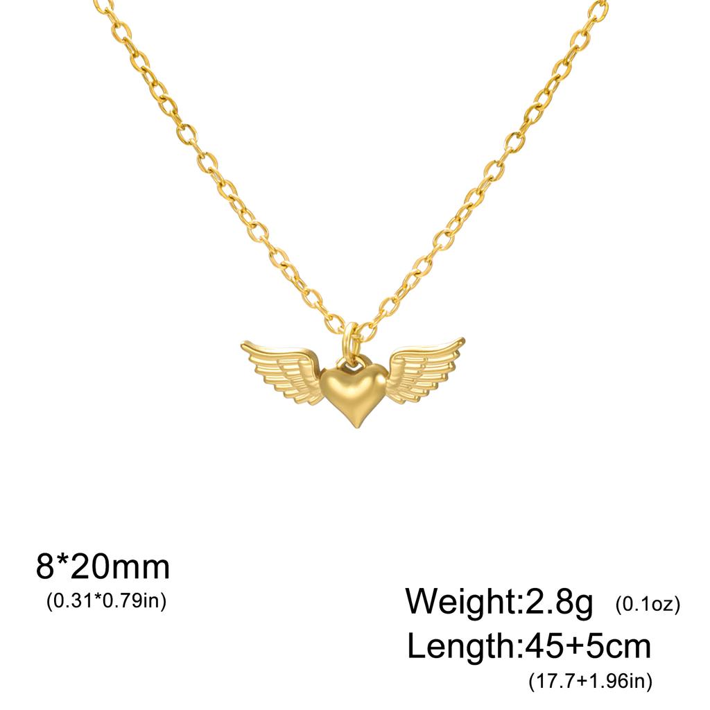 Teamer Heart Wing Pendant Necklaces Stainless Steel Gold Color Sweet Minimalist Chain Choker Fashion Jewelry Gift Wholesale