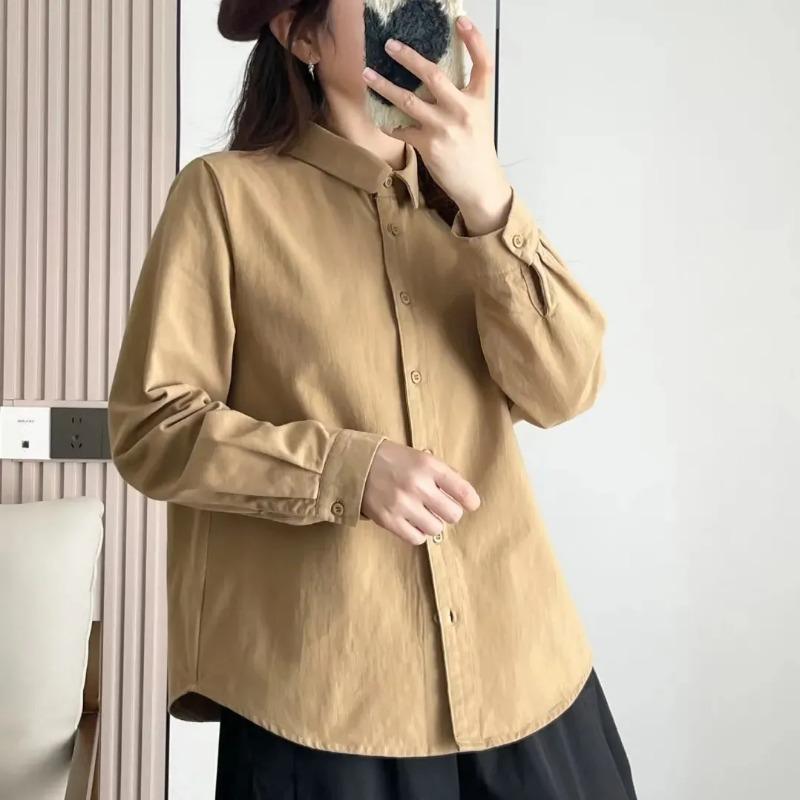 Pure Cotton Brushed Shirt for Women in Autumn Winter New Style Loose Slim Fashion Versatile High-end Shirt for Women
