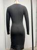 V-neck Knitted Sweater Dress - Long Sleeve, Slim Fit, Ruched Drawstring, Ribbed Design for Autumn/Winter