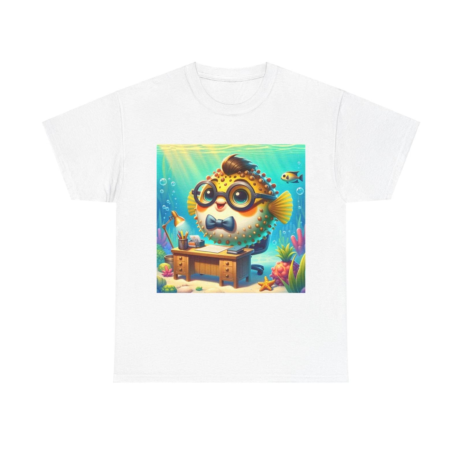 Unisex Adult T Shirt Pufferfish Cartoon Artwork Office Illustration S