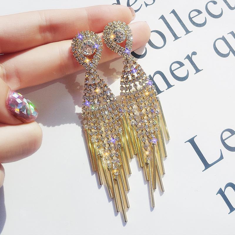 Korean Silver Needle Long Tassel Rhinestone Earrings - Elegant, Trendy, and Versatile Accessories