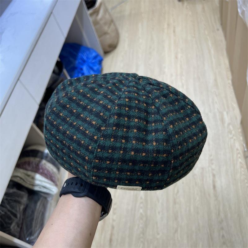 

Зеленый клетчатый берет женский осень и зима лицо маленькое модный универсальный берет художника британский ретро восьмиугольный берет M（56-58cm） зелёный