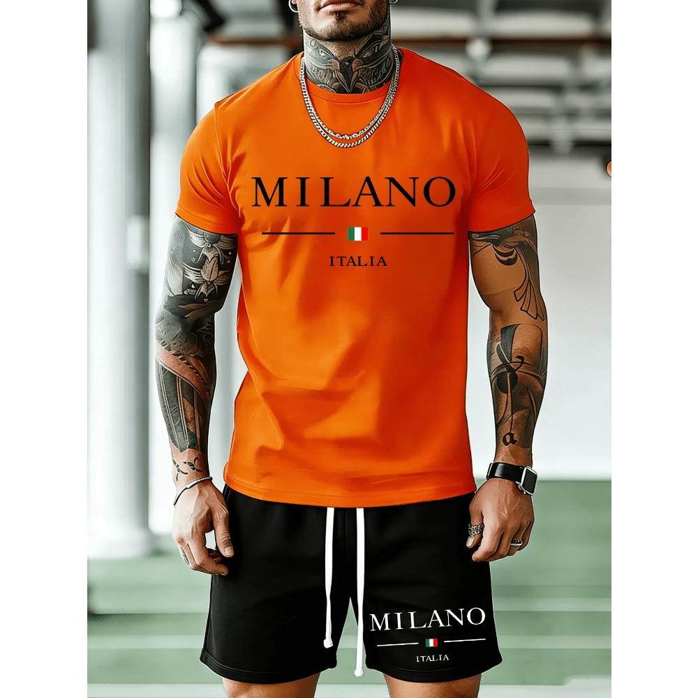 2026 New Arrival Mens Summer Casual Short-Sleeve T-Shirt and Shorts Set with Letter Print Everyday Casual and Sporty Fashion Set