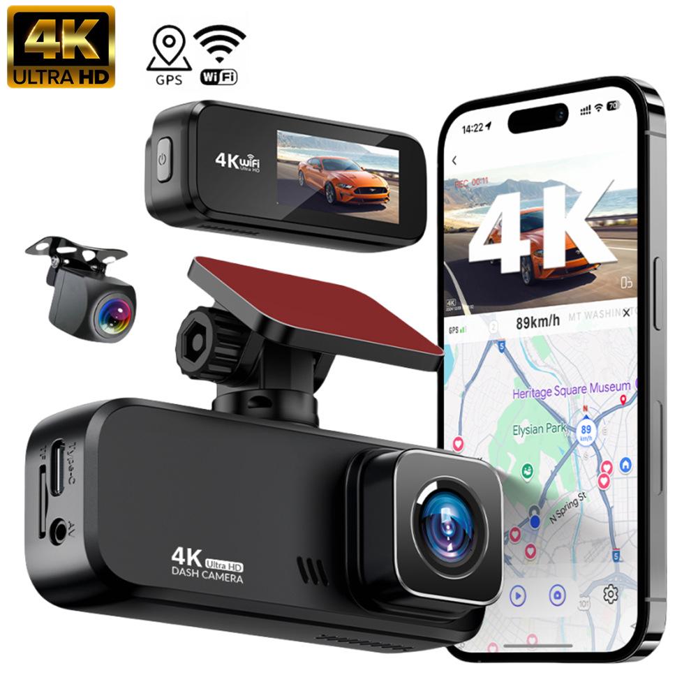 WiFi 4K HD Dash Cam with Dual Lens, GPS, Driving Track & G-Sensor