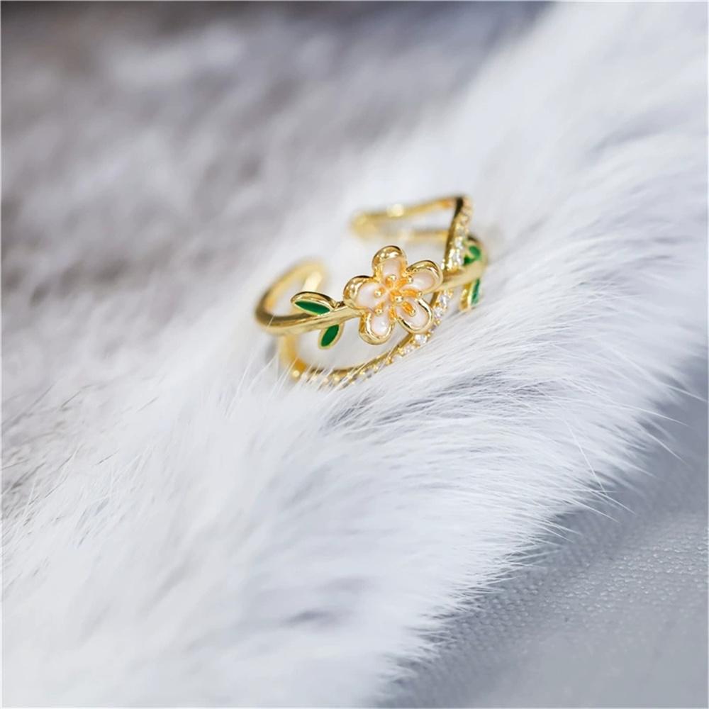 Cute Female White Enamel Gold Color Flower Wedding Rings Promise Open Adjustable Engagement For Women
