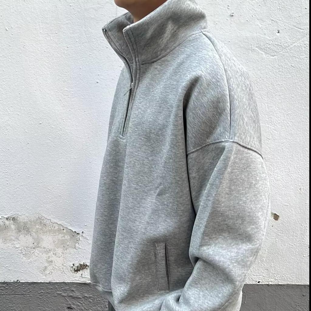 Men's Versatile Half-Zip Stand Collar Hoodie - Trendy, Heavyweight, Loose-Fit, American-Style for Spring/Autumn