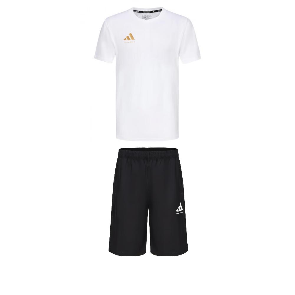 

Adidas Taekwondo Round Neck Pullover Short Sleeve T-Shirt Fashion Lace-Up Simple Shorts Casual Sports Suit ADICLTS24CTK-WG+S21ATMSH3T-BW M