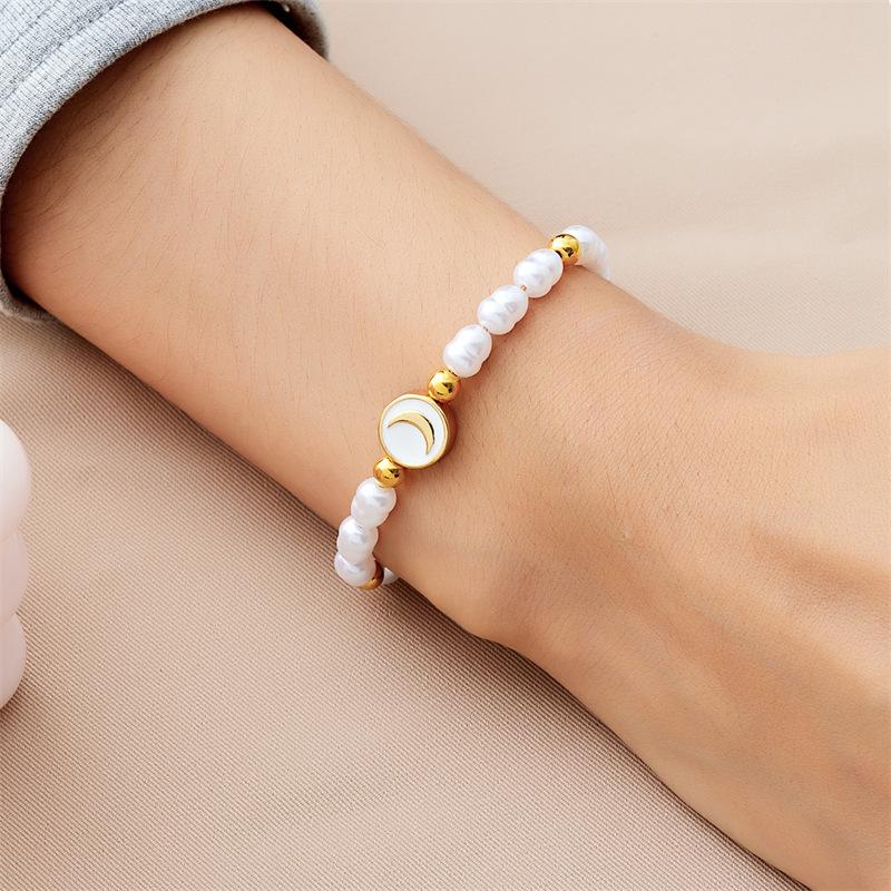 European Trend Faux Pearl Bracelet, Cross Heart Round Beaded Design, Delicate High Texture Handmade Fashion Accessories