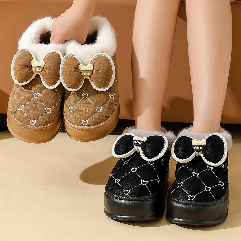 Baumwollpantoffeln Damen Schleifen Herbst und Winter Paare Indoor Hausgebrauch verdickt weiche Sohle Plüschpantoffeln verdickt zum Warmhalten