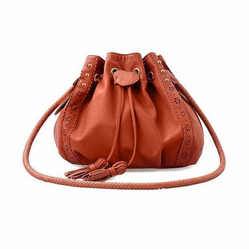 Elegant Women Bucket Shape Tassel Decorated Shoulder Cross Body Bag For Stylish Looks