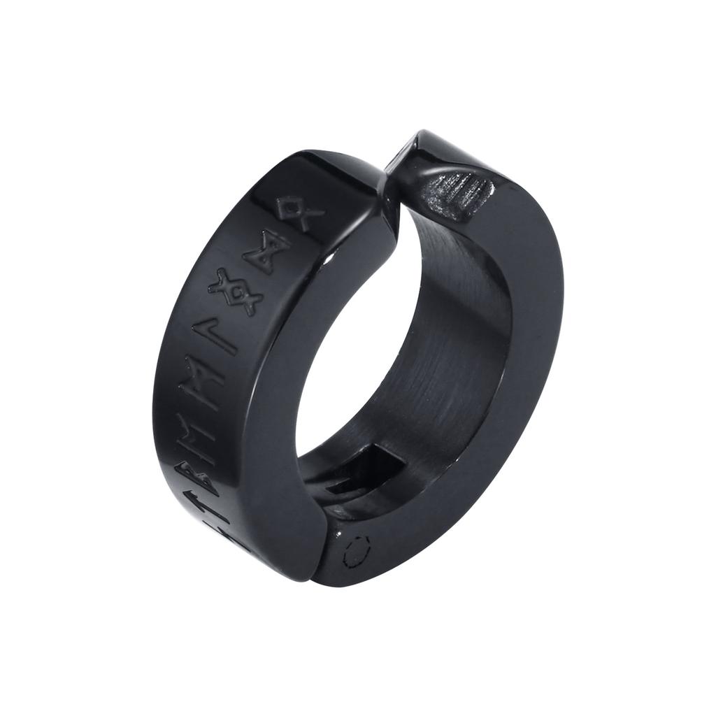 Vnox Viking Runes Hoop Earrings for Men, Non Pierced Clip Earrings, Stainless Steel Odin Norse Viking Amulet Letter Words Huggie