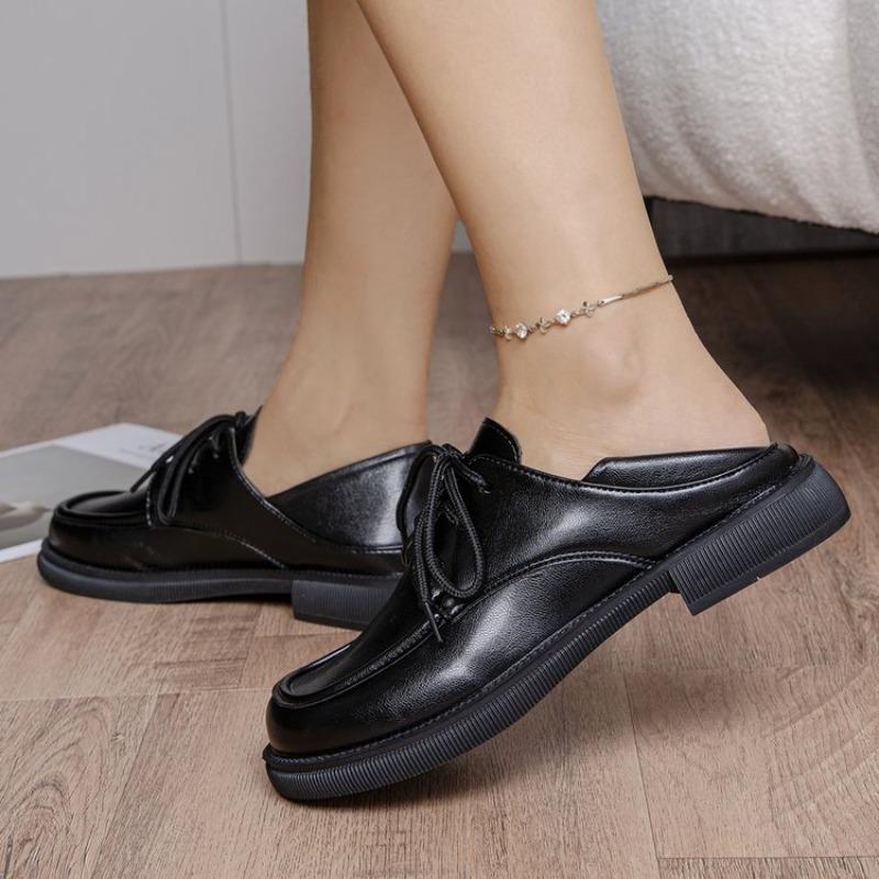 Large Size Loafers Female Black Single Shoes Female 2026 New Lace-up British Style Small Leather Shoes