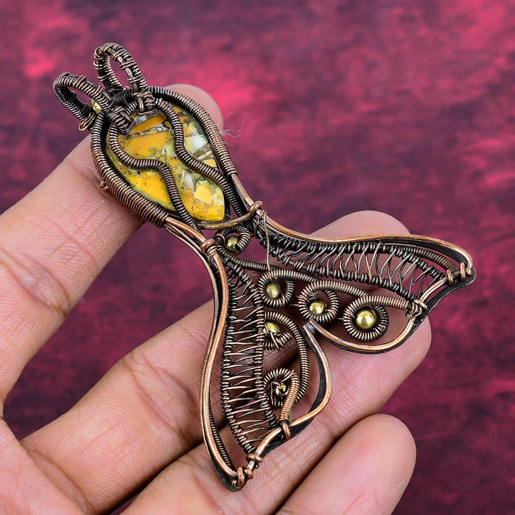 Brecciierter Mookait Edelstein Anhänger Fisch Schmuck Kupferdraht Gewickelter Anhänger