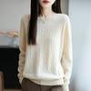 Casual Simple Women Fashion Sweater Round Neck Cable Knit Pullover Tops Loose Long Sleeve Pullover Base Layer Autumn Winter Comfortable Warm Knit Top