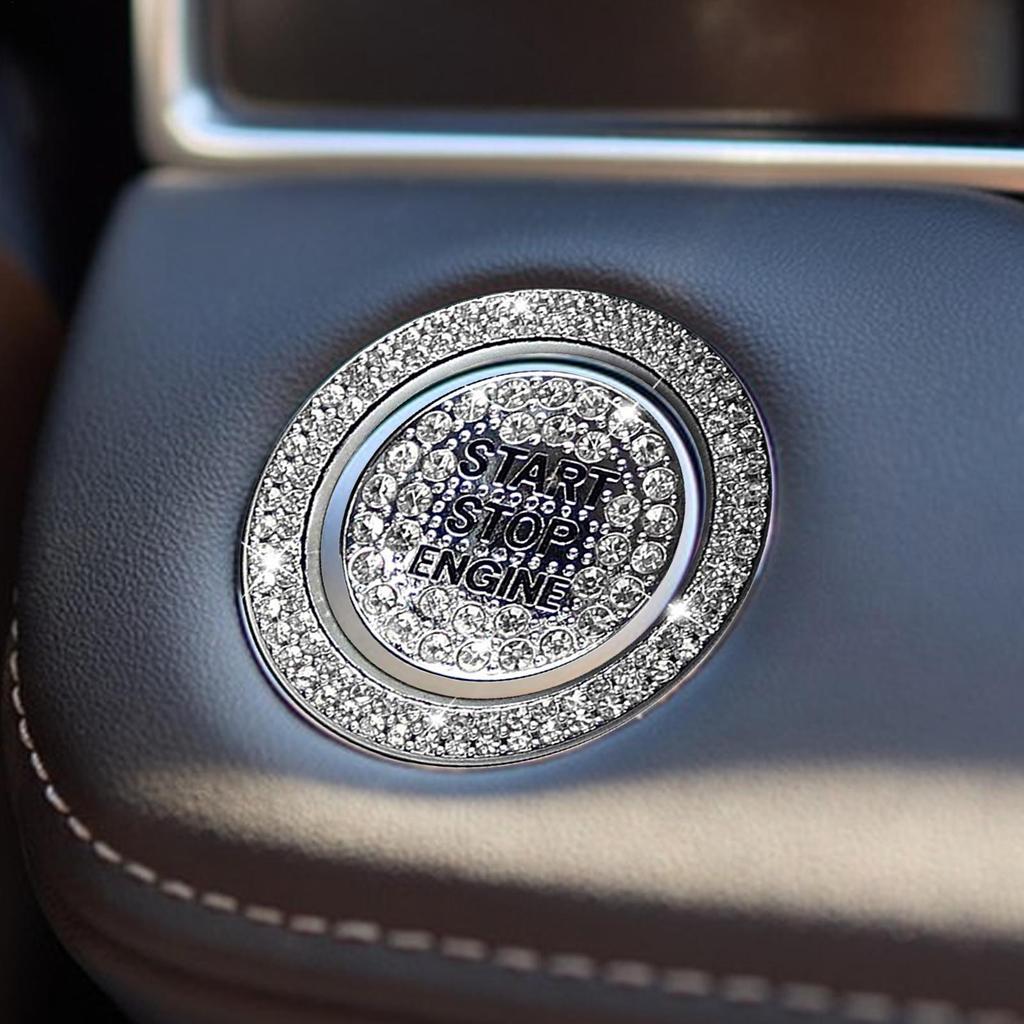 Car Start Button Cover Rhinestone Ring Decals Precision Adhesive Push To Start Button Cover Key Ignition Knob Bling Ring Decals