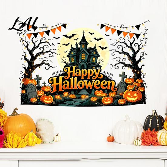 Withered Tree Wall Decorations Happy Halloween Stickers Moonlit Castle Pumpkin Clings Waterproof Decorative Glass Door Stickers Haunted House Decals